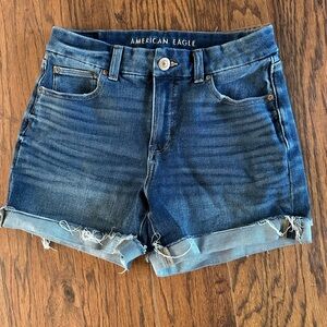 American Eagle Outfitters Blue Jean Shorts with Frayed Hem